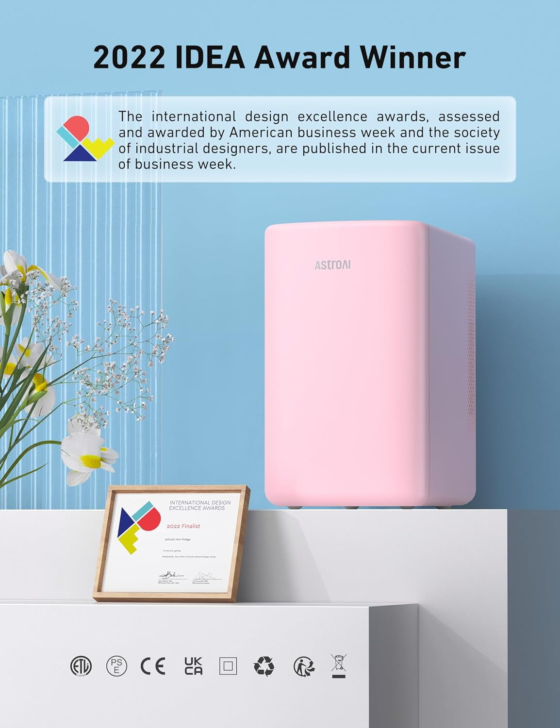 AstroAI Pink Mini Fridge, Personal Refrigerator 6 Liter/8 Cans Makeup Skincare Fridge 110V AC/ 12V DC Portable Thermoelectric Cooler and Warmer Little Tiny Fridge for Bedroom, Beverage, Skincare
