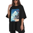 thumbnail image 4 of Plus Size Shirt for Women Black Tops for Women Oversized Short Sleeves Shirt for Women Seaside (31) T Shirt Crewneck Shirt for Women 3XL, 4 of 5