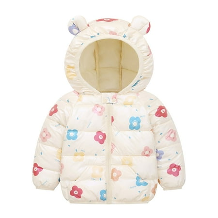 

ZHUASHUM Toddler Kids Baby Boys Girls Winter Windproof Warm Cartoon Print Coats Bear Ears Hooded Padded Jacket Outwear
