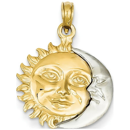 9 Moons Jewelry Leslies Fine Jewelry Designer 14k Two-Tone Gold Two-Tone Solid Polished 3-Dimensional Sun & Moon (18x23mm) Pendant Gift ()
