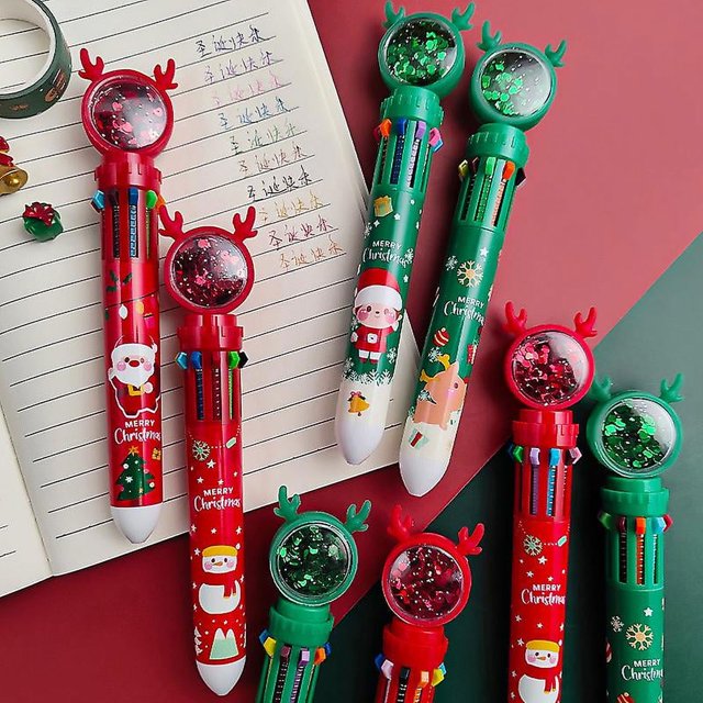 4PCS 0.5mm 10 in 1 Multi-color Ballpoint Pen, Retractable Ballpoint Pen, Christmas Color Pen, for Office School Supplies Students Children Gifts