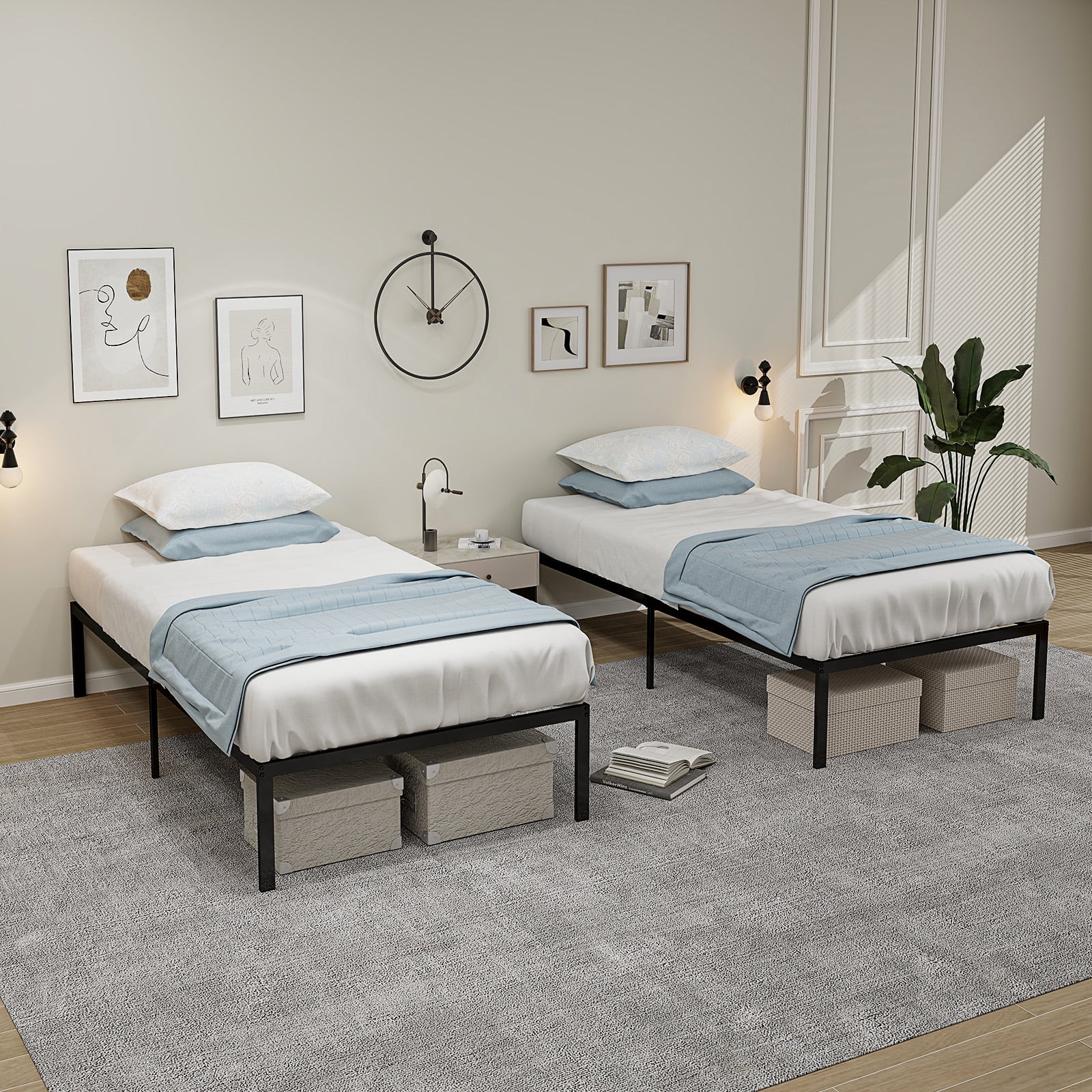 Costway Twin Size Bed Frame 14" Metal Platform Bed Base with Under Bed Storage Space Black