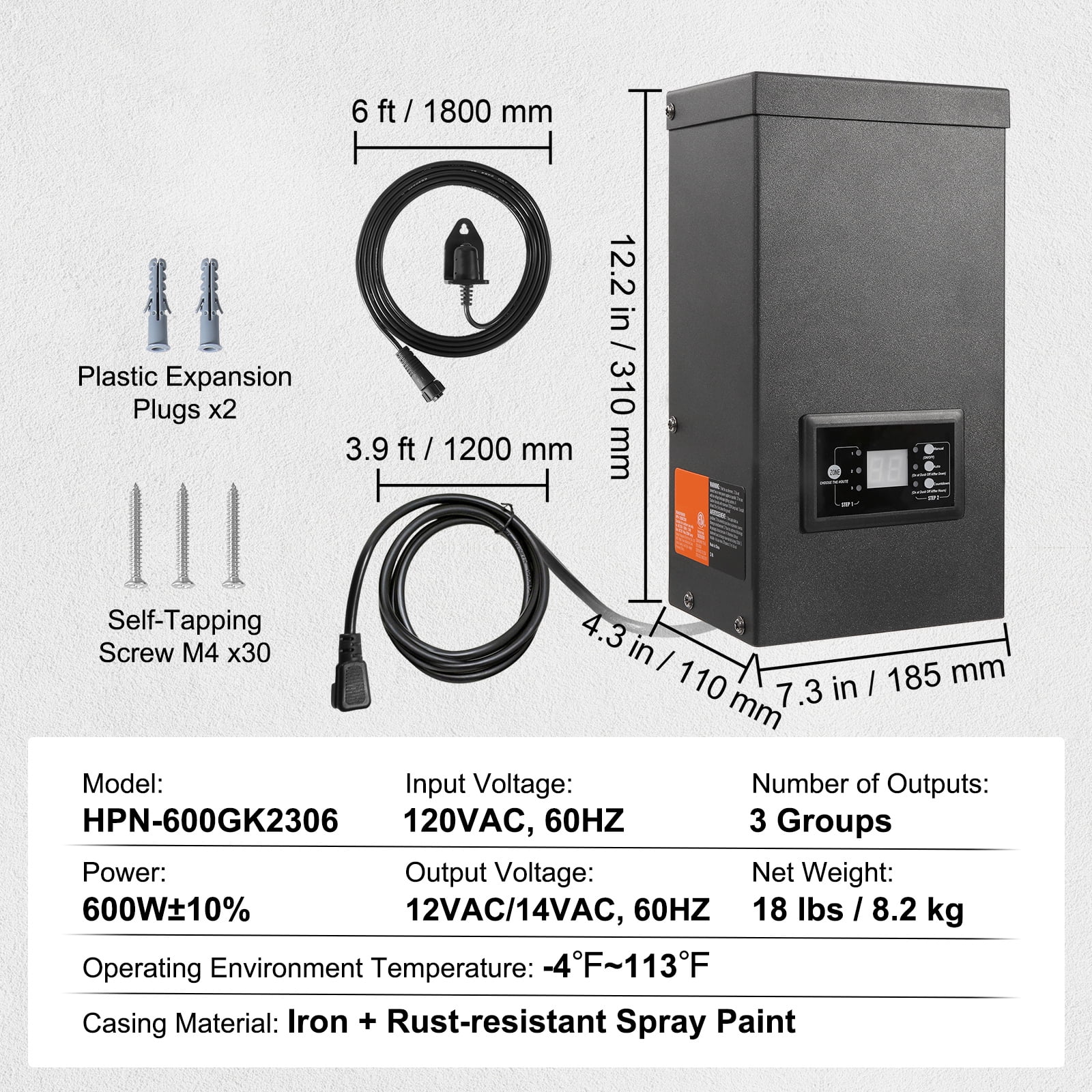 VEVOR 600W Low Voltage Landscape Transformer with Timer and Photocell Sensor