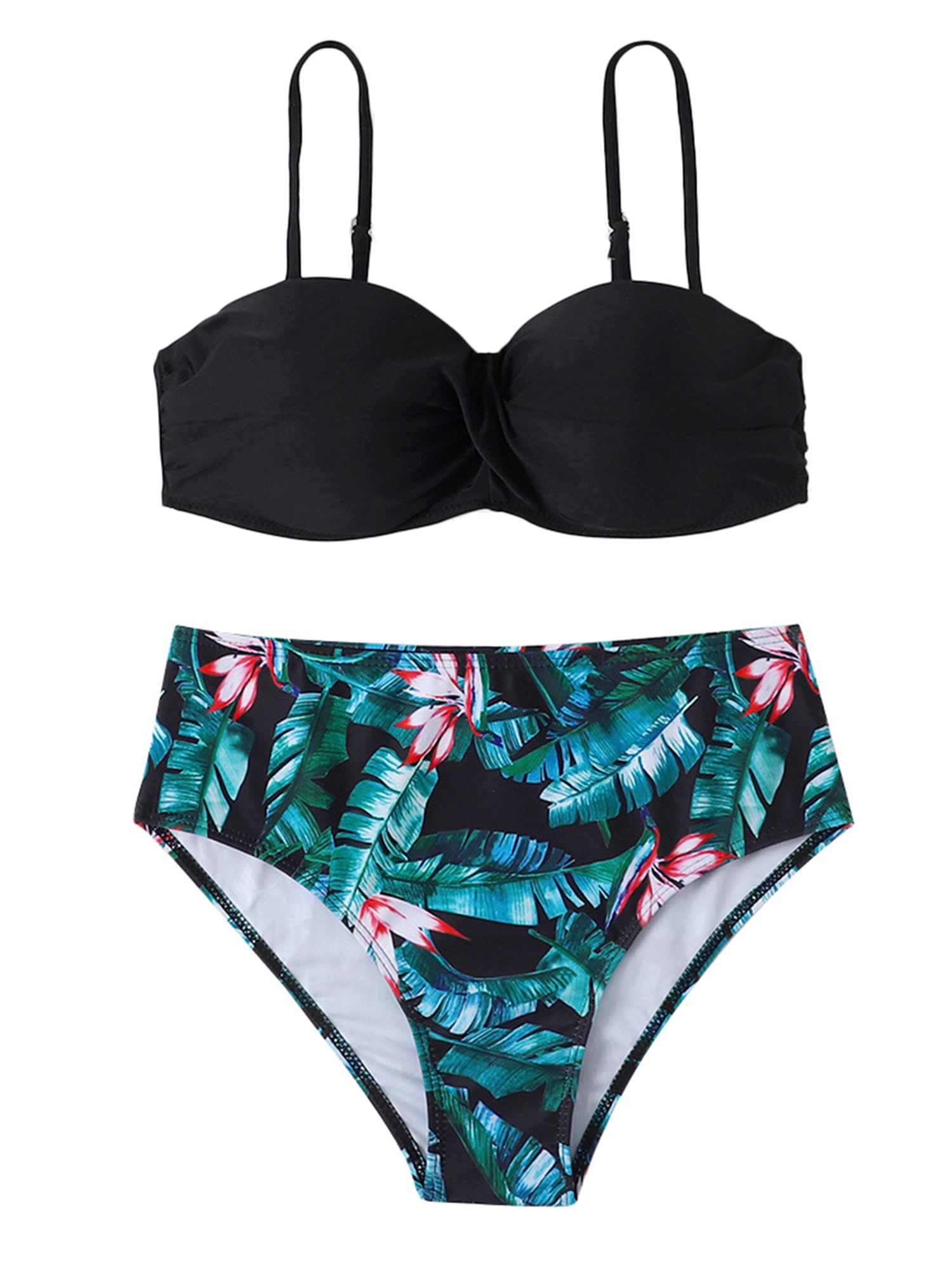 Woman Mesh Bikini shell Color Patchwork Sleeveless Bra+Underwear Swimsuit