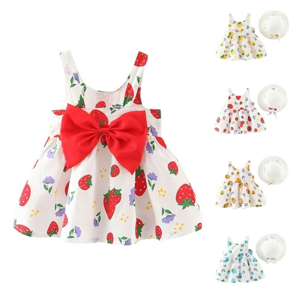 JoyHoop Summer Clothes Baby Girl Beach Dresses Casual Fashion Print Cute Bow Flower Princess Dress Newborn Clothing Set