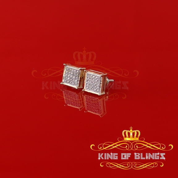 King of Bling's Aretes Para Hombre 925 Yellow Silver 0.15ct Diamond Women & Men Square Earrings