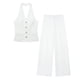 thumbnail image 1 of TRAF-Conjunto de 2 piezas con cuello Halter para mujer, chaleco sin mangas con bolsillo de una sola botonadura, Tops + bolsillos con cremallera de cintura alta, pantalón de pierna ancha, 1 of 5