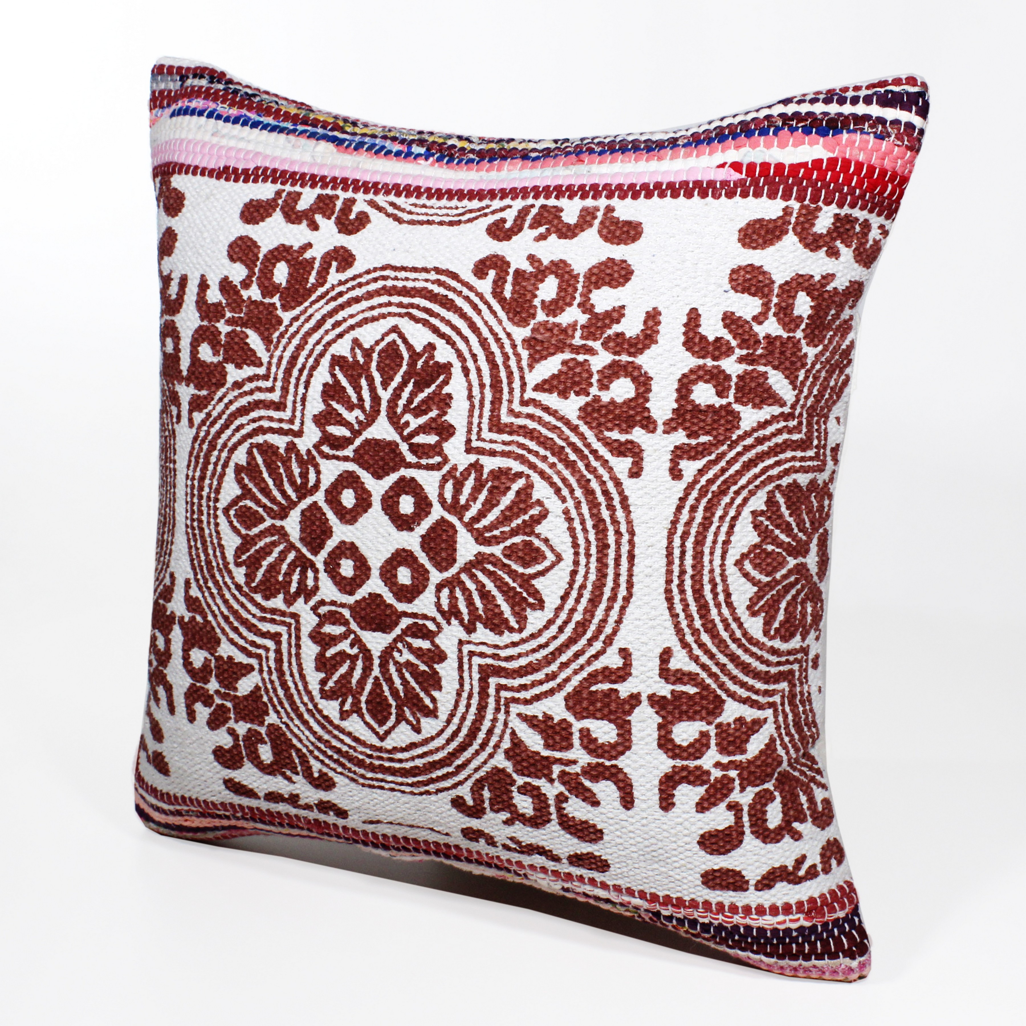Harlow Hill Naomi 20" x 20" Geometric Cotton Blend Adult Decorative Feather Filled Pillow, Red/White/Multi