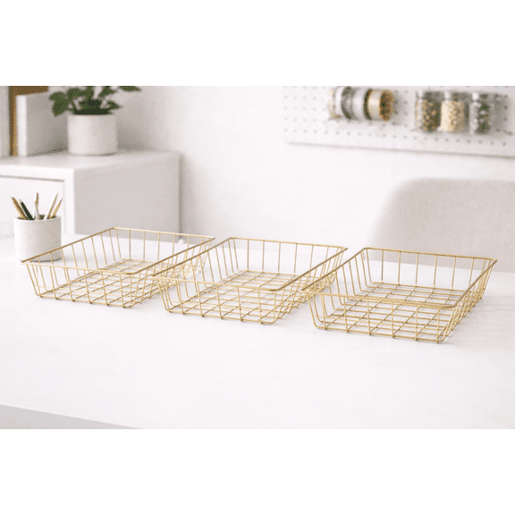 Wire Storage Basket Tray, 3 Pack