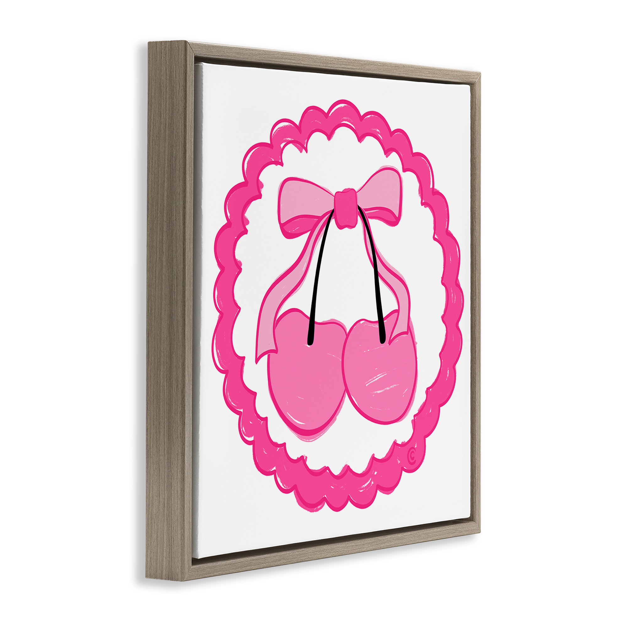 Stupell Industries Pink Cherries & Bow Food & Beverage Painting Brown Floater Framed Canvas Art Print Wall Art, 18 x 18