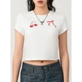 thumbnail image 3 of Yunliwuli Women Crop Basic T-Shirts Summer Bow/Fruit Print Short Sleeve Tops Casual Pullovers for Streetwear Aesthetic Clothes, 3 of 10