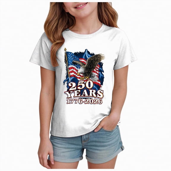 UngA 250th Anniversary Shirts Kids Boys Girls American Flag Shirts 4th of July T-Shirt Toddler Cotton Patriotic Tops Tee Independence Day Clothes 2-14 Years,White