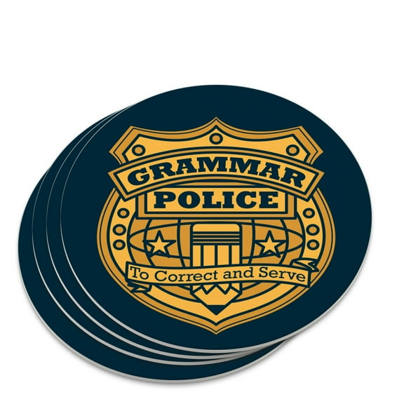 Grammar Police Badge Funny Novelty Coaster Set