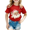 thumbnail image 6 of Staki Girls Christmas Short Sleeve T Shirts Kids Summer Tops Crewneck Tees Embroidered Christmas Sweatshirt(Red,3-4 Years), 6 of 6