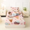 thumbnail image 3 of Manfei Ice Cream Cat Twin Fitted Sheet, Cartoon Love Heart Bedding, Pink, 2pcs, 1 Fitted Sheet and 1 Pillowcase, 3 of 6