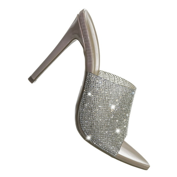 pointed leather rhinestone mules