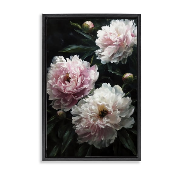 Stupell Industries Soft Pink Peony Garden Black Framed Floater Canvas Wall Art, design by Petal Prints Design