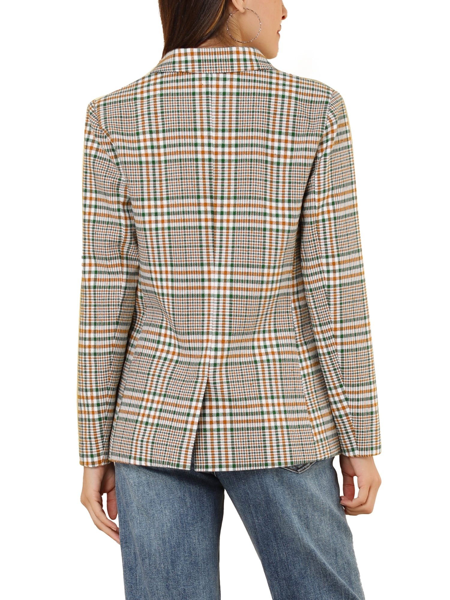DARING DIVA Women's Plaid Notched Lapel Blazer Jacket XS White Green