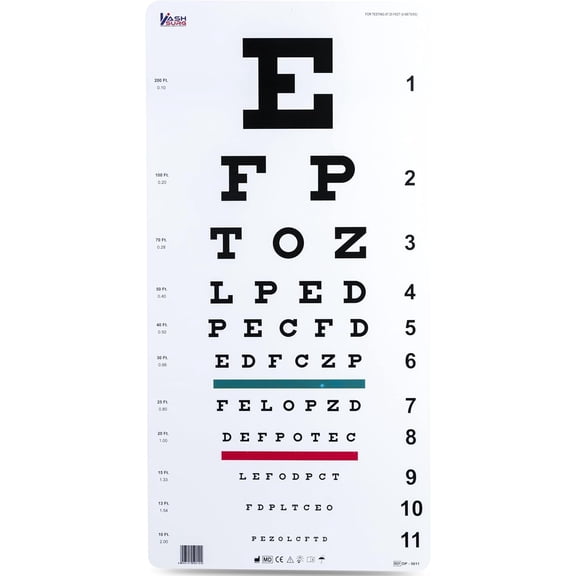 BASCH Traditional Snellen Eye Chart with Red Green Bar Visual Acuity Test 6m / 20ft