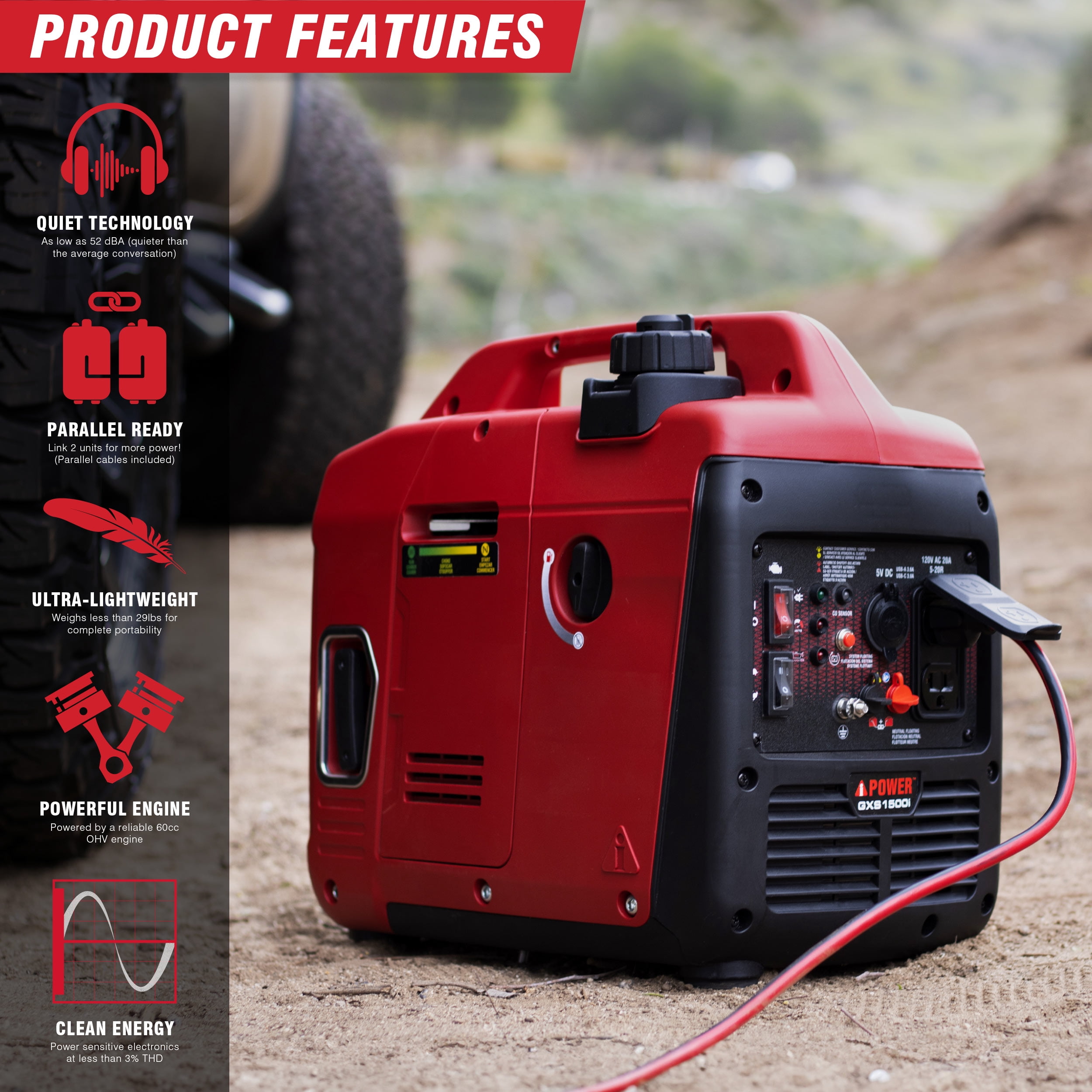 A-iPower 1500-Watt Ultra-Light Gasoline Inverter Generator with 60cc Engine and CO Sensor