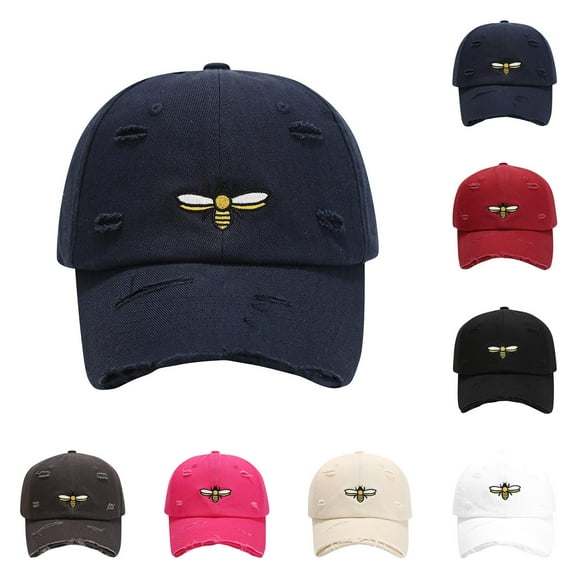 Jinhomg Cute Baseball Caps for Women 2025 Funny Bee Embroidered Holiday Hats Lightweight Adjustable Cotton Distressed Hat Insect Honey Seasonal Sale Navy Free Size