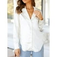 thumbnail image 3 of Camisas con cuello de solapa para mujer Blusa de un solo pecho de color puro Camisas con dobladillo irregular de manga larga, 3 of 6
