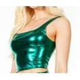 thumbnail image 3 of Sakkas Women's Stretchy Sleeveless Liquid Metallic Club Crop Tank Top Made in USA - Green - Large, 3 of 5