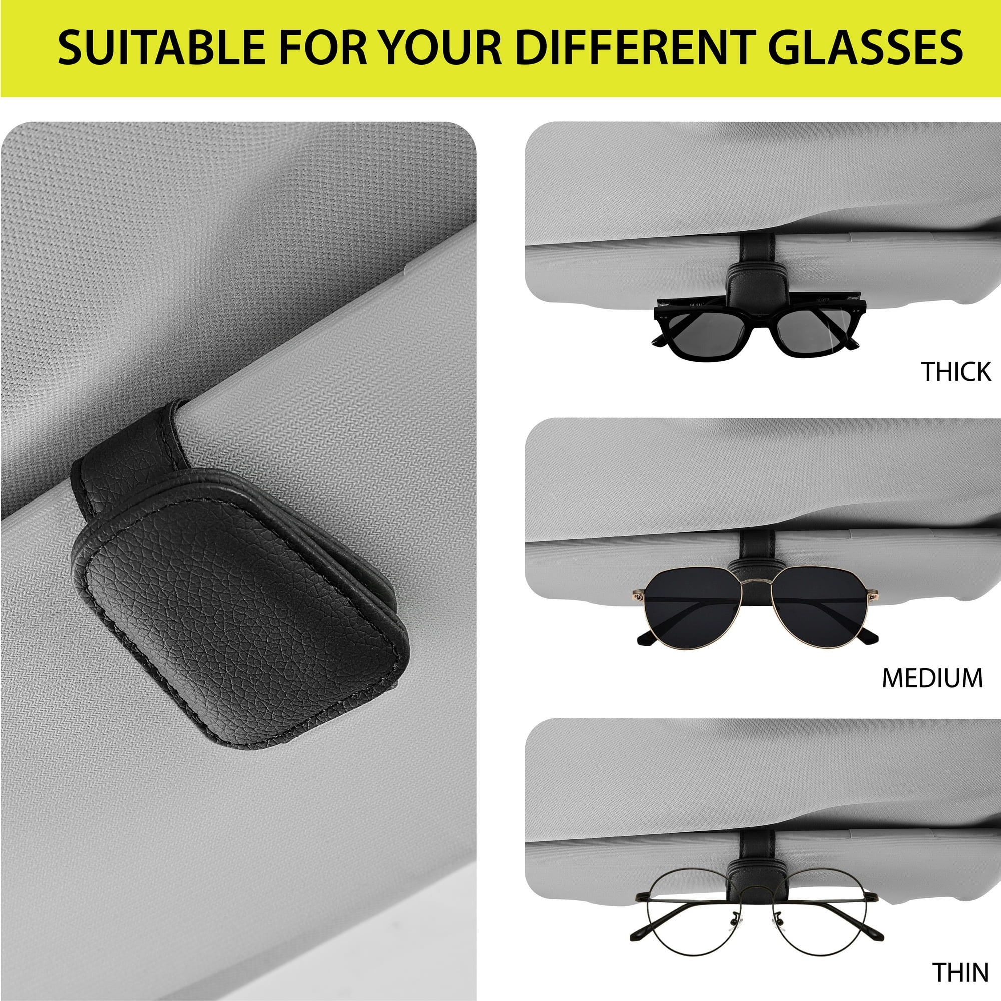 Auto Drive 2-Piece Visor Sunglasses Holder, Universal Fit, Black, 24OR21