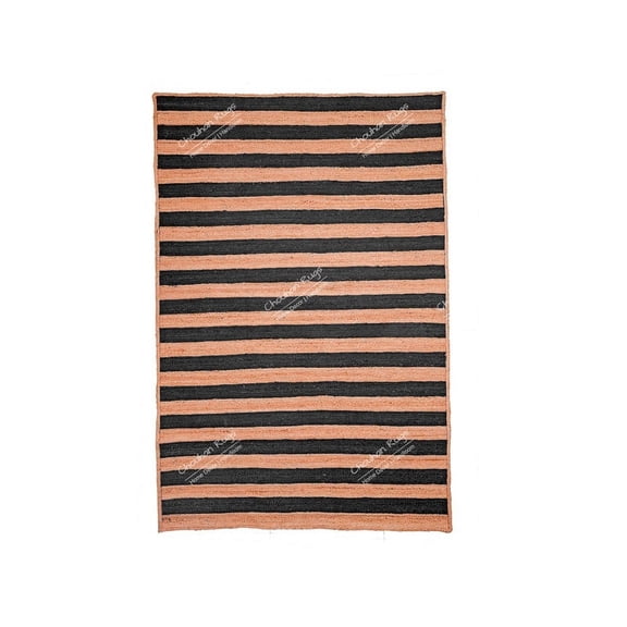 Chouhan Rugs Natural Jute Black Striped Rug Bohemian Rug Decor Rug Handwoven Rug Custom Rug Decorative Rug