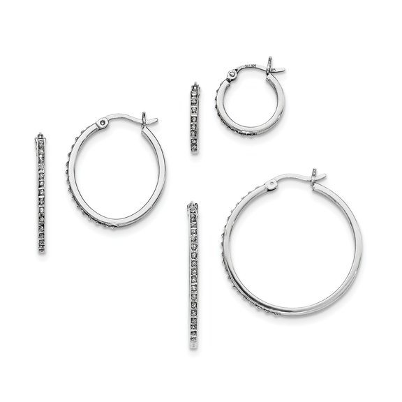 925 Sterling Silver Diamond Mystique Oval & Round Hoop Earrings Set