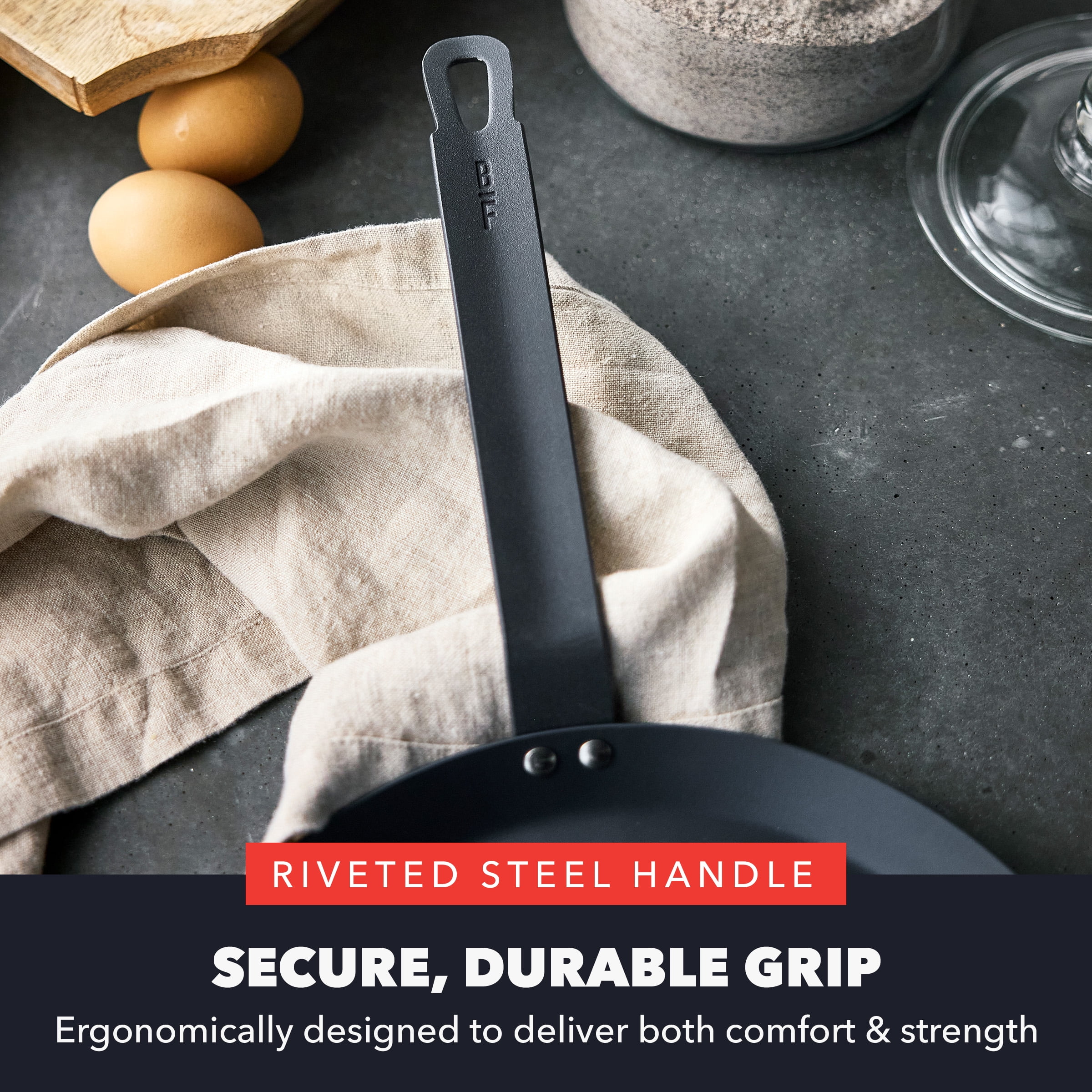 GreenPan Bobby Flay 11" Carbon Steel Crepe Pan, Pre-Seasoned, Nontoxic, Induction Compatible, Omelet Flat Griddle