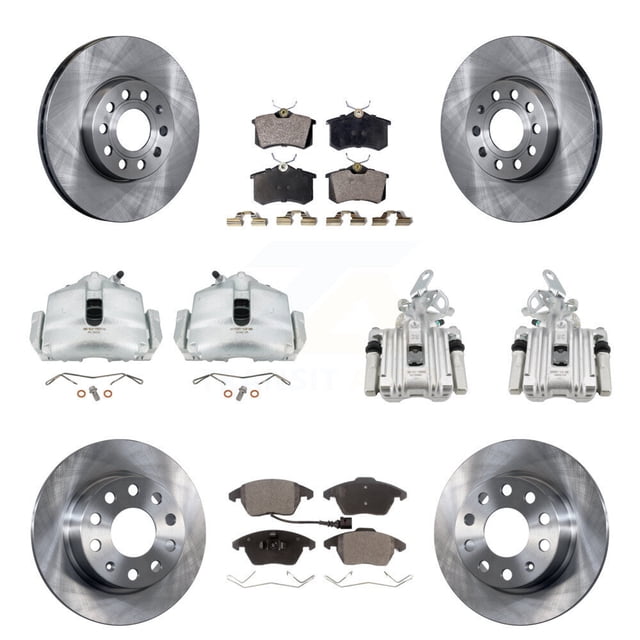 Transit Auto Front Rear Disc Brake Caliper Rotors and Ceramic Pads Kit (10Pc) for Car 2014-2015 Volkswagen Beetle Sportline with 2.0L GAS engine with 253mm Diameter Rotor KC8-101217T