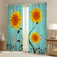 thumbnail image 2 of Sunflower 30%-50% Blackout Curtains for Bedroom,Distressed Blue Wooden Board Curtains,Yellow Flowers Butterfly Window Curtains & Drapes,Country Grunge Farmhouse Window Treatments 42"X63", 2 of 5