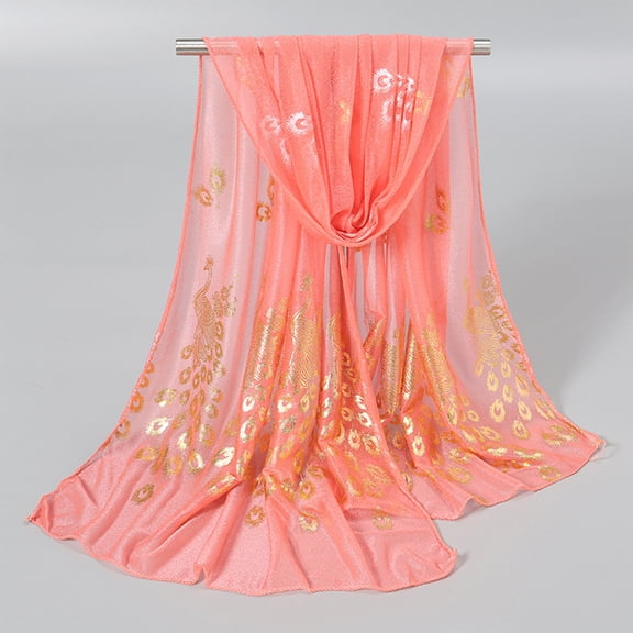IYYVV Scarfs For Women Elegant Dressy Scarves Gold Foil Pattern Lightweight Scarf Wraps Shawls Sheer Stole Watermelon Red