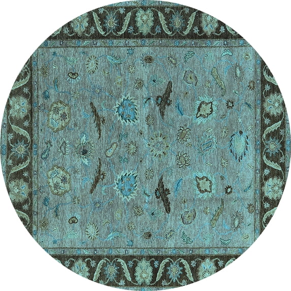 Ahgly Company Indoor Round Oriental Light Blue Industrial Area Rugs, 7' Round