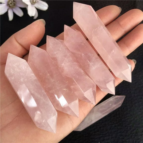 K-KED HOT Natural Pink Rose Quartz Crystal Point Wand Obelisk Healing Gemstone 60-70mm-default
