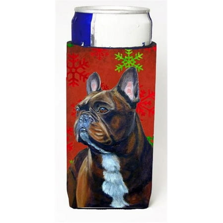 

French Bulldog Red and Green Snowflakes Holiday Christmas Michelob Ultra s for slim cans