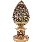 Islamic Table Decor Gold Egg Sculpture Figure Arabic 99 Names of Allah ESMA Asma al Husna (Gold / Red, 7.5in)