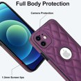 thumbnail image 6 of Compatible WIth iPhone 12 Phone Case with Logo Window,Trendy Diamond-checkered Pattern PU Leather Soft TPU Ultra Slim Anti-fall Shockproof Protective Back Cover Phone Case,Deeppurple, 6 of 7