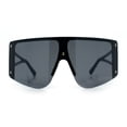 thumbnail image 4 of Womens Oversized Shield Curved Wrap Flat Top Half Rim Plastic Sunglasses All Black, 4 of 8