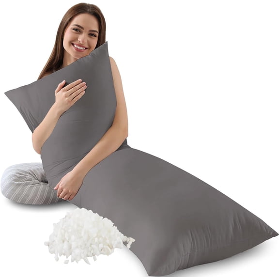 Memory Foam Body Pillow Insert, Soft Large Long Bed for Adults, Breathable Full Pillow, Grey