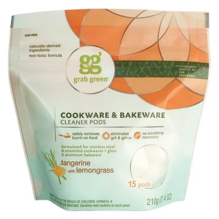 Grab Green Cookware & Bakeware Cleaner Pods, Pouch (15 Pods), Tangerine with Lemongrass Scent