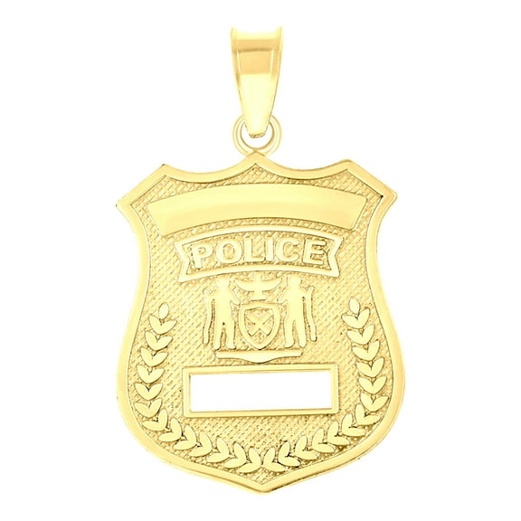 10k Yellow Gold Textured Unisex Police Badge Charm Pendant for Men Women