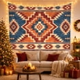 thumbnail image 3 of Southwestern Rust Stepped Medallion on Blue Field, Warm Rustic Style for Western Decor Fans, Geometric Wall Art, Housewarming Gift, Tapestry Wall Hanging for Cabin and Dorm, 3 of 7