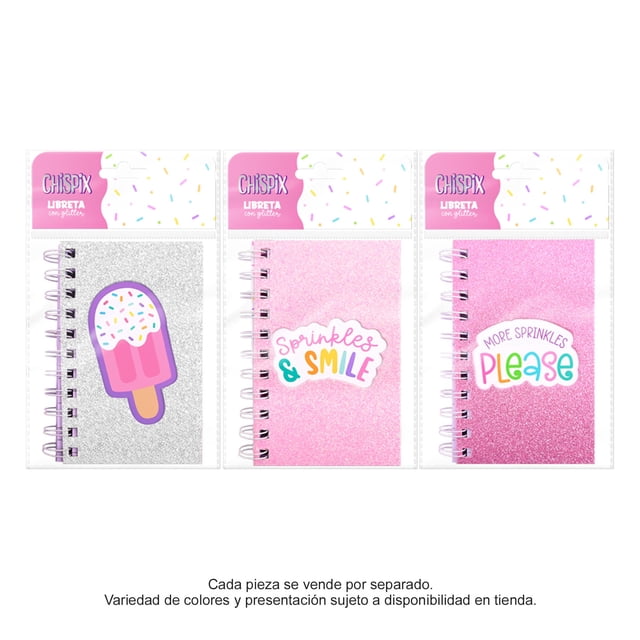 Libreta con Glitter Prichos Chispix de Cartón y Papel Varios Modelos 1 Pieza