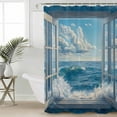 thumbnail image 2 of Small Stall Shower Curtain 48x72 Inch Narrow Half Size Blue Sky Ocean Bath Curtains Bathroom Decor Coastal Sea Waves Summer Window Scenery Waterproof Fabric Shower Curtain Set with Hooks 48 Inch, 2 of 6