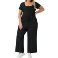 thumbnail image 2 of DARING DIVA Women's Plus 2 Pcs Short Set Bodysuit Top Wide Leg Pants 1X Black, 2 of 6