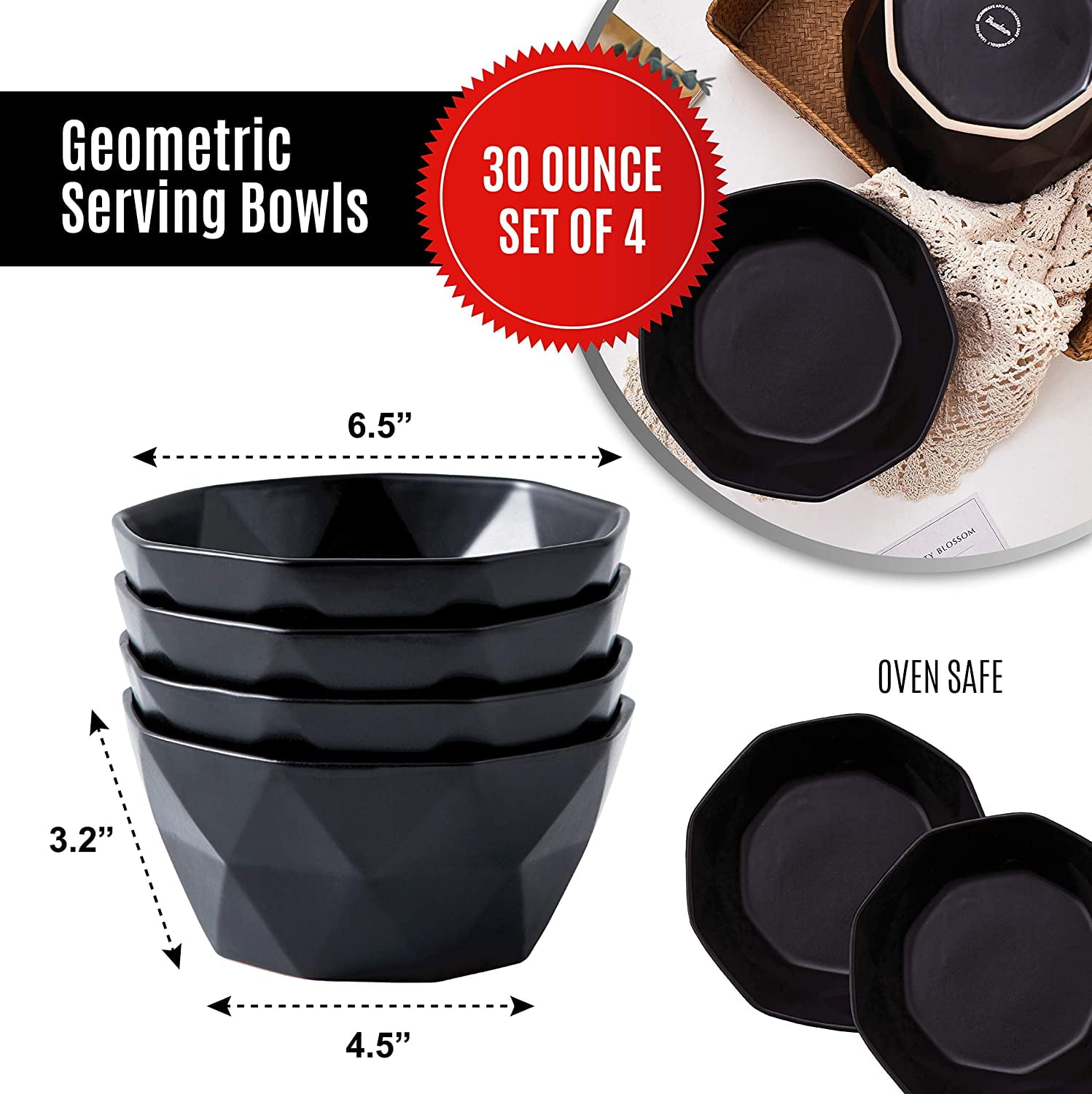 Geometric Ceramic Bowls - Oven To Table Bakeware Bowls - Elagent Matte  Serving Bowls for Soup, Cereal, Salads, Pasta, Dessert/Snack Bowls - Oven  Safe Bake And Serve Bowls (5.3 Inch, Grey) 
