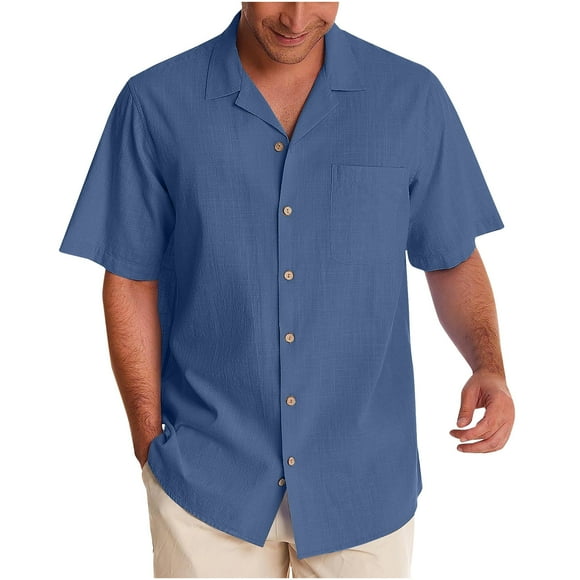 Fankiway Man'S Summer British Short Sleeved Cardigan Fashion Turn-Down Collar Loose Solid Color Shirt Jacket Mens Shirts Short Sleeve Casual Lapel Collared Shirt