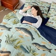 thumbnail image 4 of Homewish Big Bass Fish Bedding Comforter Set 7-Piece for Kids Children Teens,Fishing Theme King Bedding Sets,Lake House Ultra Soft Bed Sheets,Luxury Bedroom Decor,Reversible, 4 of 8